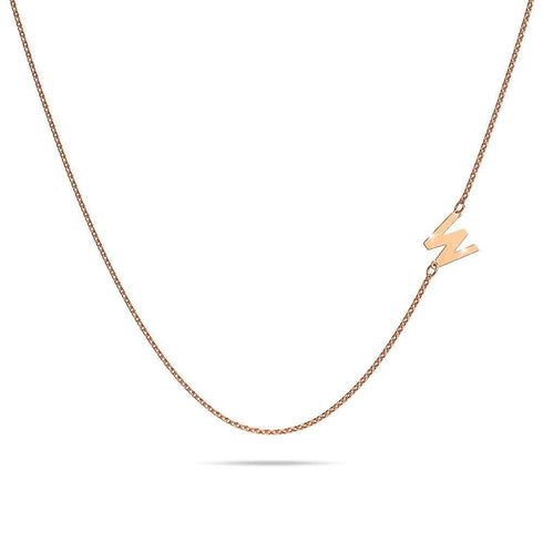 Bold Alphabet Letter Initial Charm Necklace in Rose Gold Tone